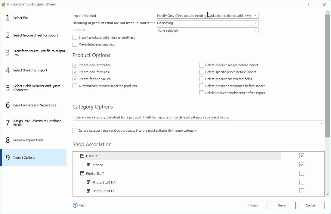 Import Options PrestaShop Import Options