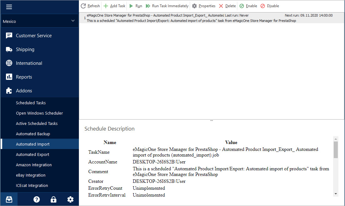 Show Scheduled Tasks Show Scheduled Import Tasks