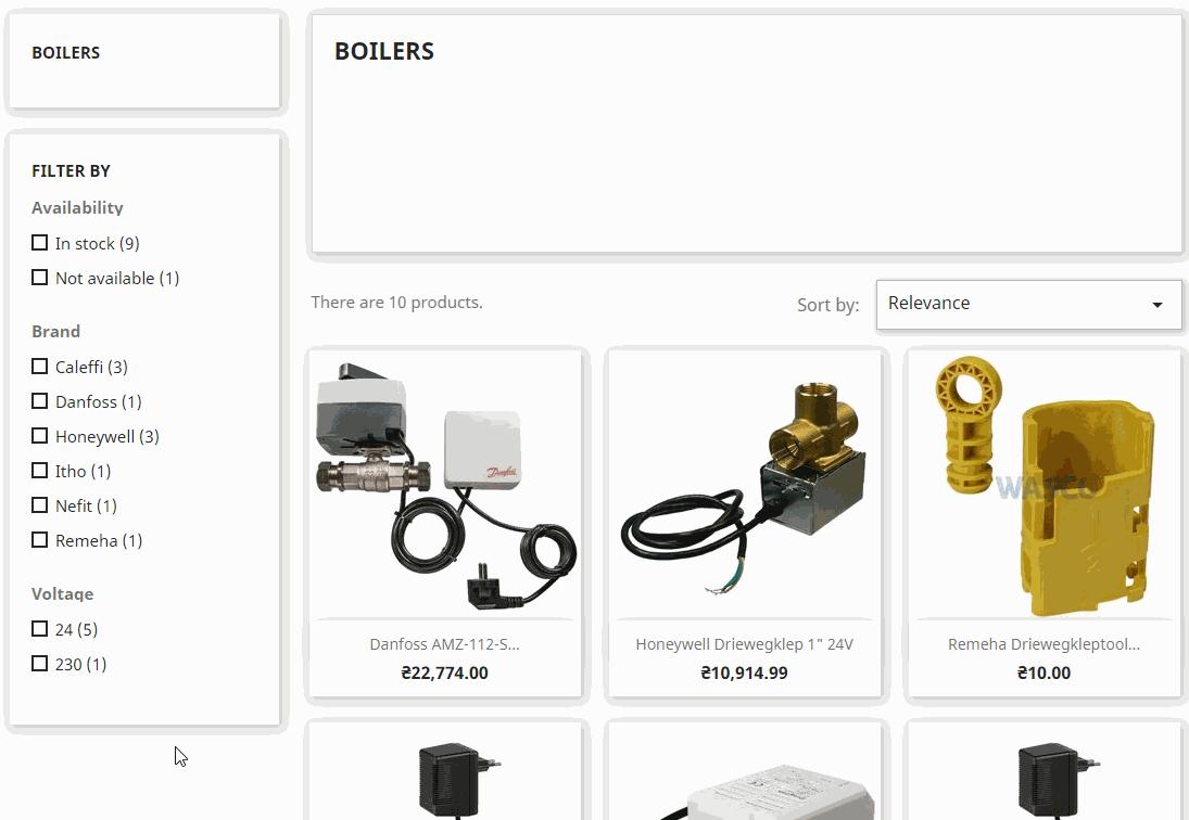 Configured filter is now available at the store front