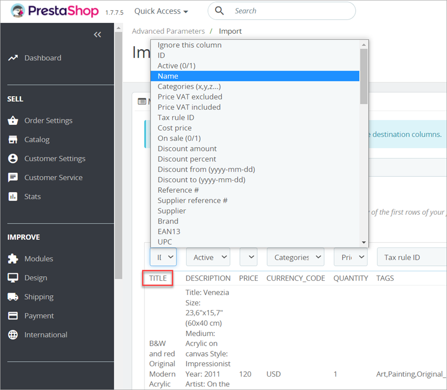 PrestaShop Etsy Import Fields Mapping