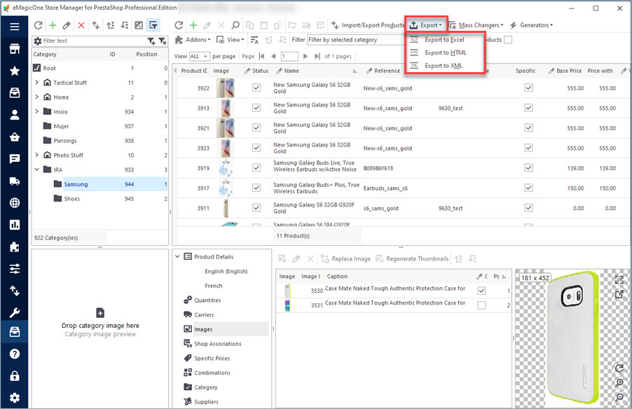 Exportar cuadrícula a Excel XML formatos HTML Exportar cuadrícula a Excel XML formatos HTML con Store Manager