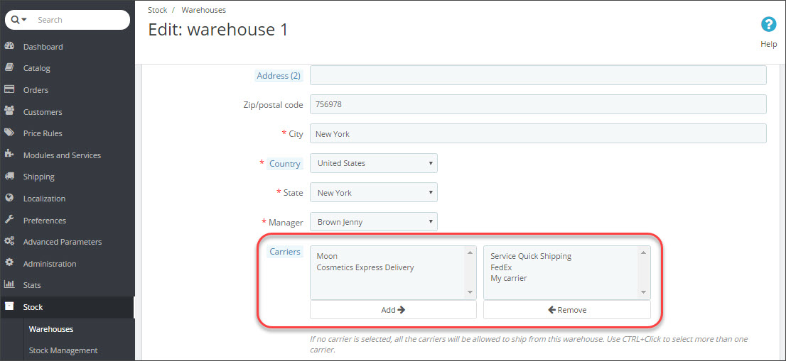 Prestashop Carrier Assign To Warehouse