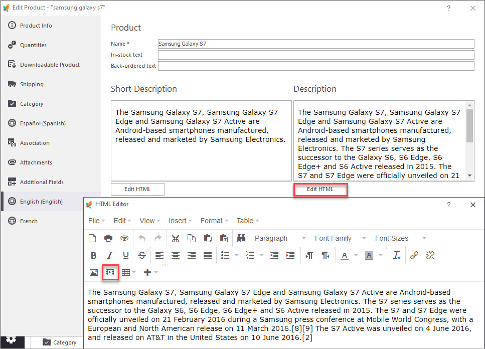html Editor for PrestaShop Product Description with Store Manager