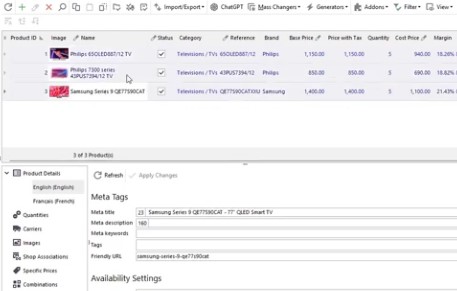 Générer la description meta du produit PrestaShop basée sur le nom et la marque du produit avec ChatGPT