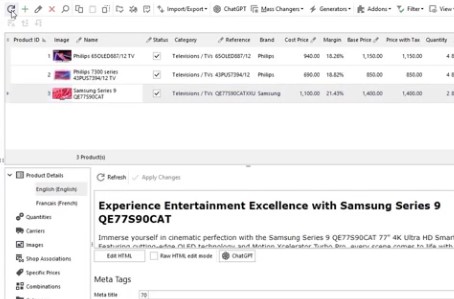 Améliorer la description des produits PrestaShop, ajouter un appel à l'action, les caractéristiques et HTML avec ChatGPT