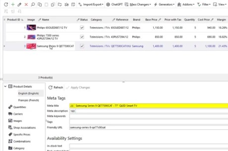 Générer le titre meta du produit PrestaShop basé sur le nom du produit avec ChatGPT