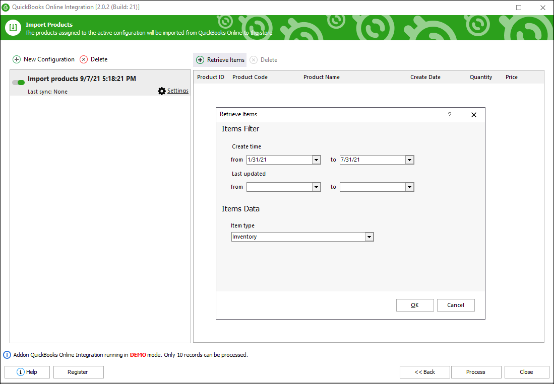 QuickBooks Online Product Import Filter
