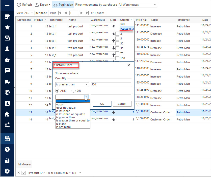 Create Custom Filter by Parameter for Stock Movements Create Custom Filter by Parameter for Stock Movements with Store Manager