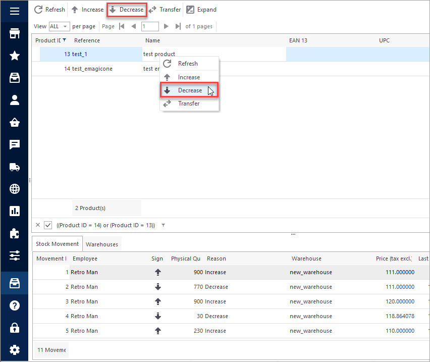 Decrease PrestaShop Warehouse Stock Decrease PrestaShop Warehouse Stock with Store Manager