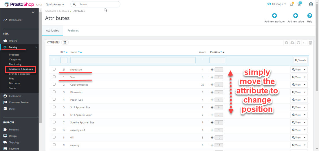 Modifier l'ordre d'affichage des attributs depuis le back-office de PrestaShop