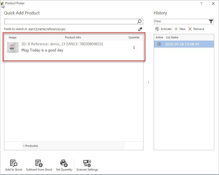 PrestaShop Product Picker Set Scanner Settings to Find and Automatically Add Product to the List PrestaShop Store Manager Product Picker Scanner Settings Add Product