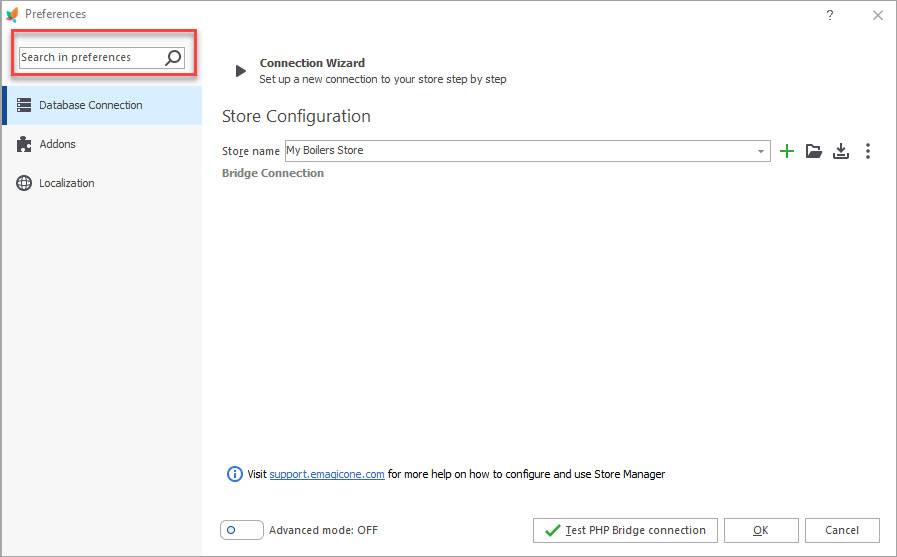 Search Option Added in the Preferences