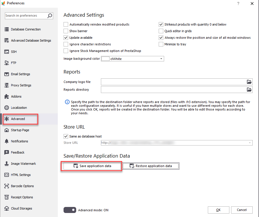 Access the Save/Restore Configurations tool