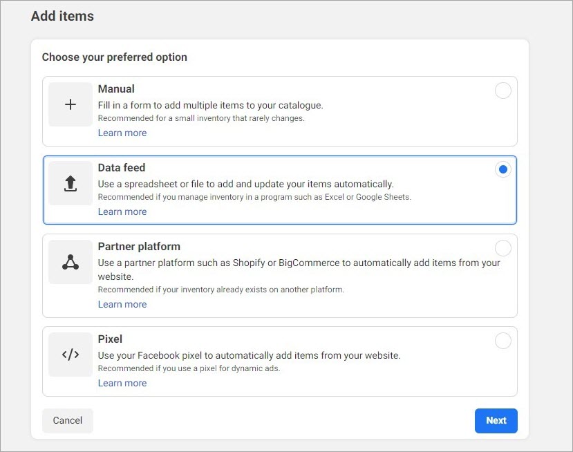 Téléchargez le flux vers le catalogue Facebook