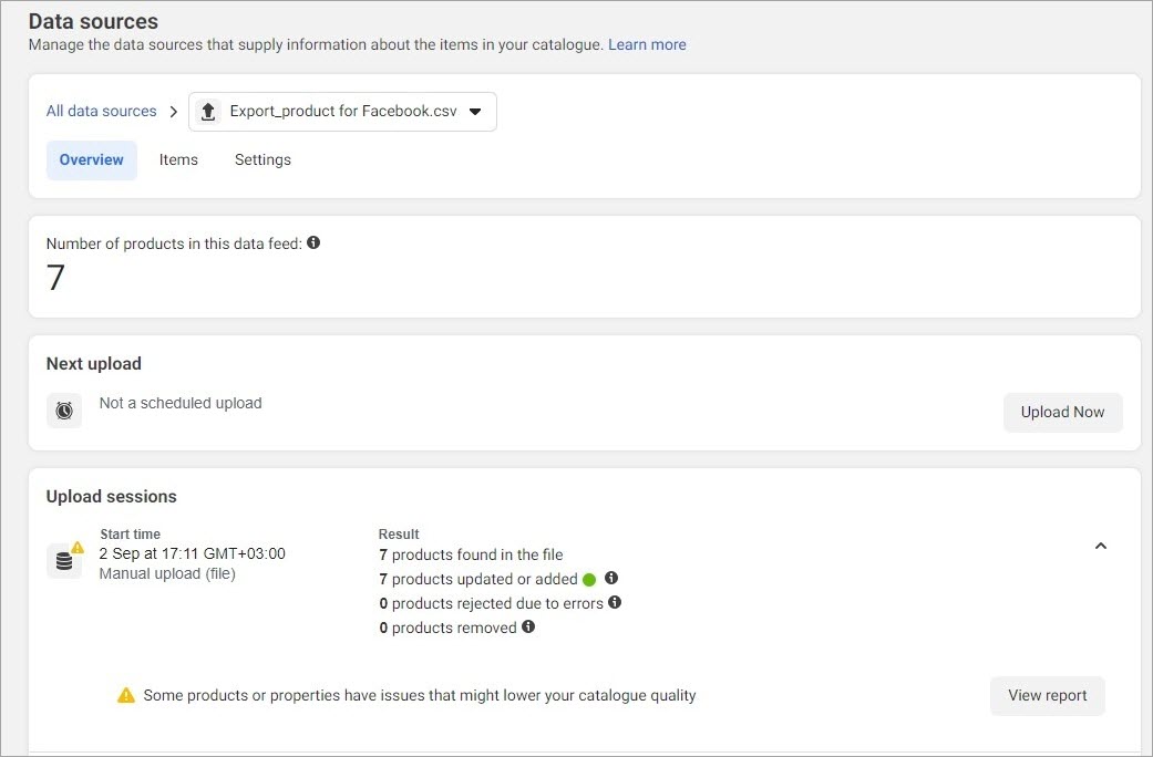 Afficher le rapport d'importation