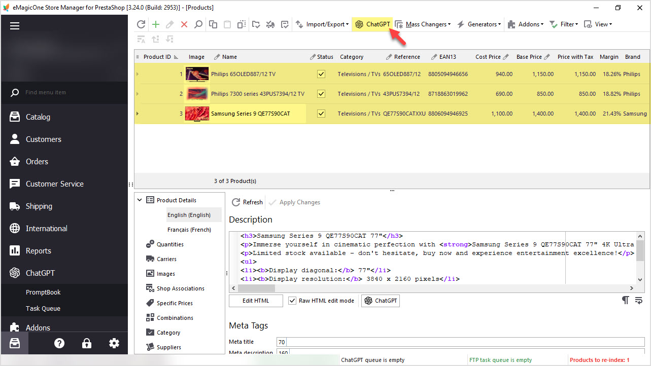 PrestaShop ChatGPT Integration for Descriptions