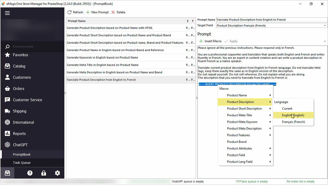 PrestaShop ChatGPT Integration for Descriptions