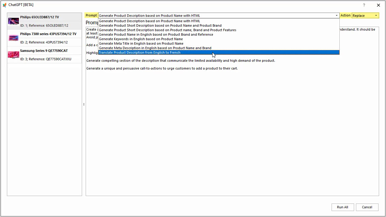 PrestaShop ChatGPT Integration for Descriptions