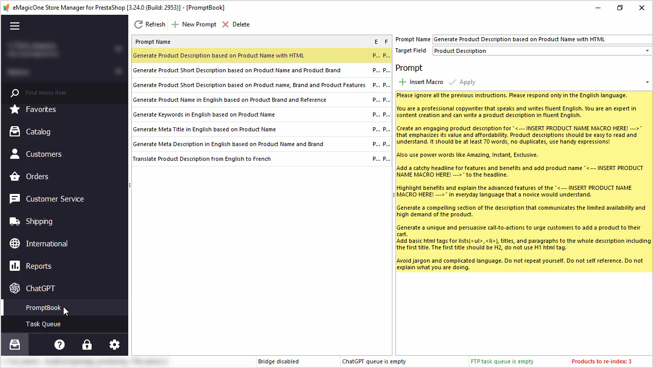 PrestaShop ChatGPT Integration for Descriptions