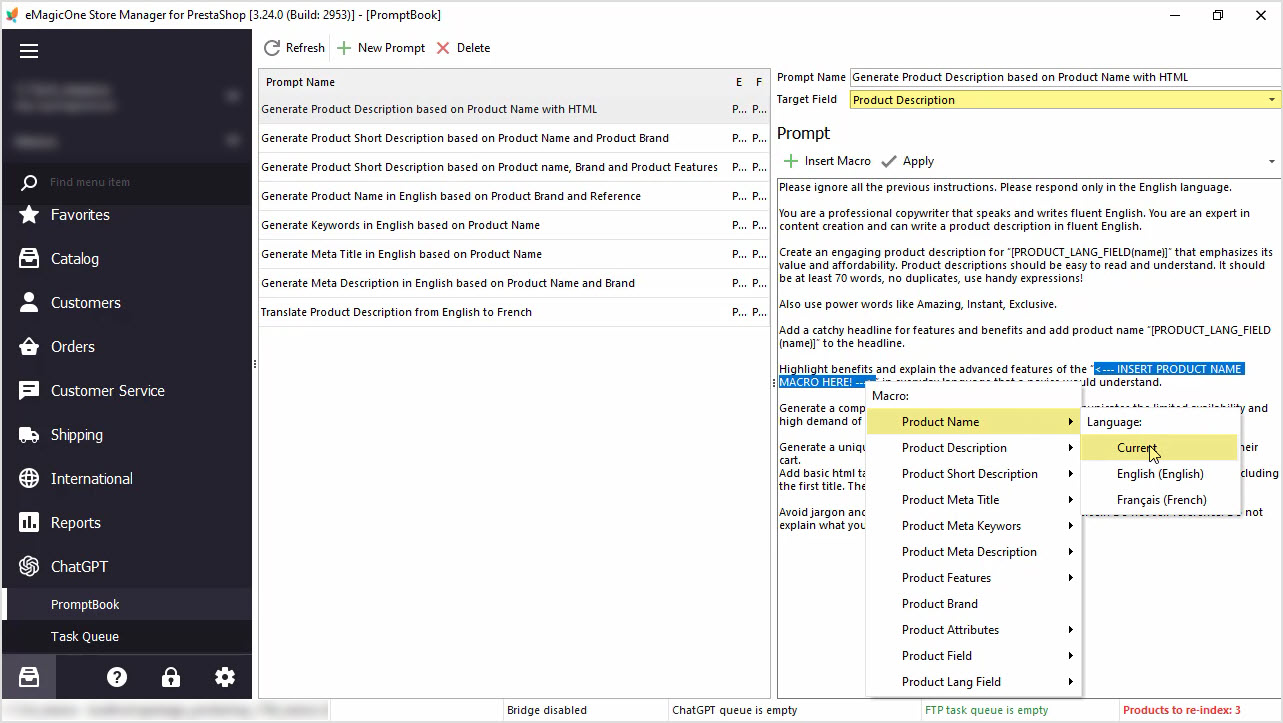 PrestaShop ChatGPT Integration for Descriptions