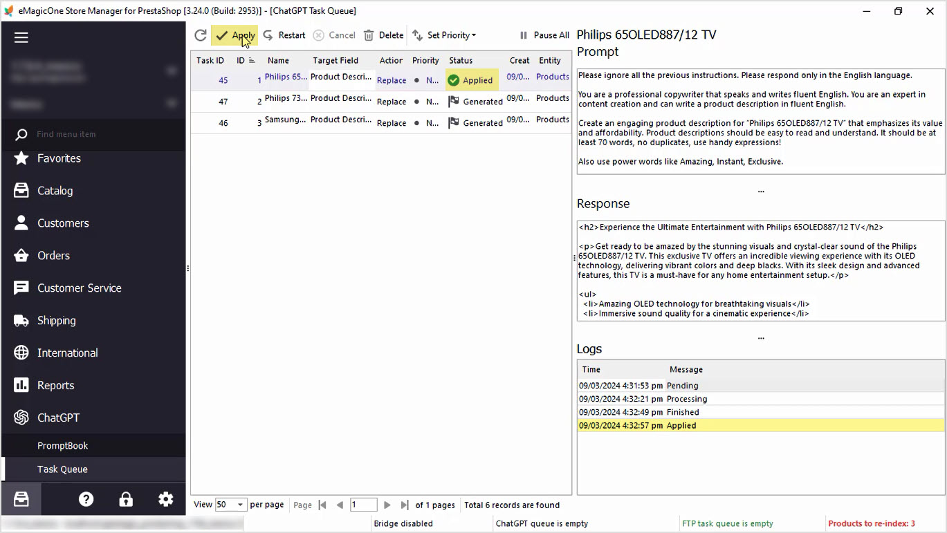 PrestaShop ChatGPT Integration for Descriptions