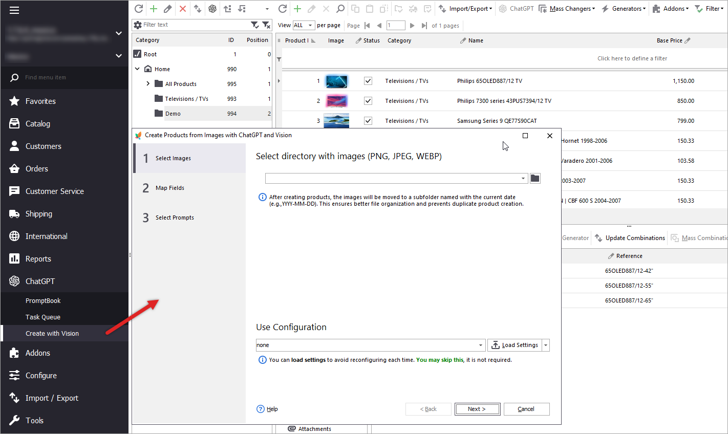Create with Vision Wizard in Store Manager for PrestaShop