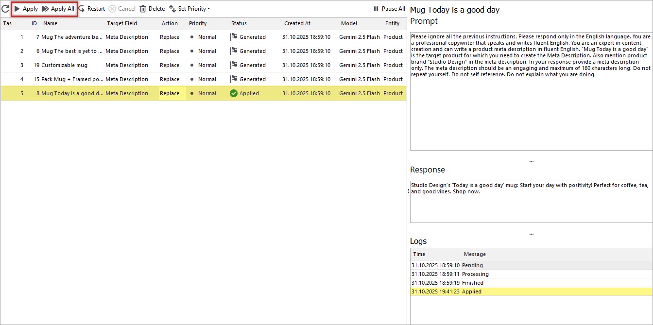 Applied Gemini-Generated Meta Description for PrestaShop Product