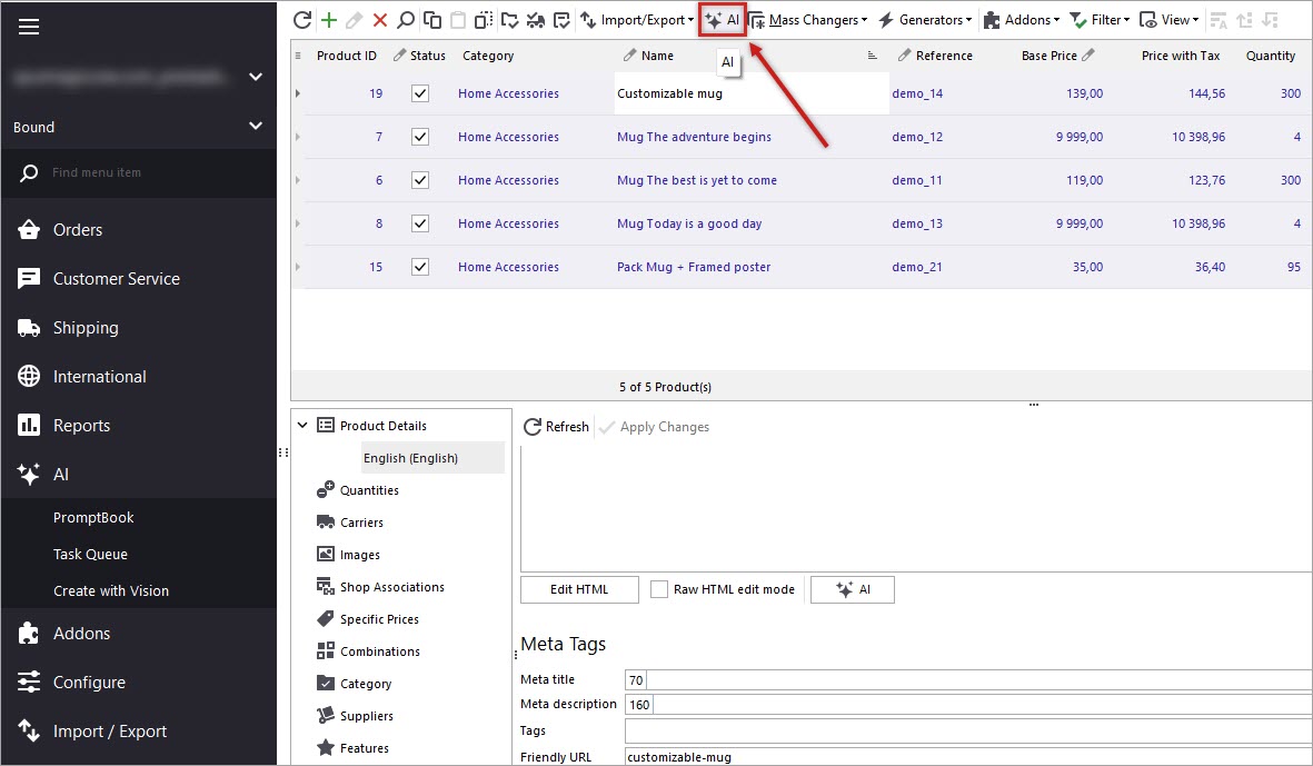 Gemini AI Option for Bulk Meta Description Update by Product Name and Brand