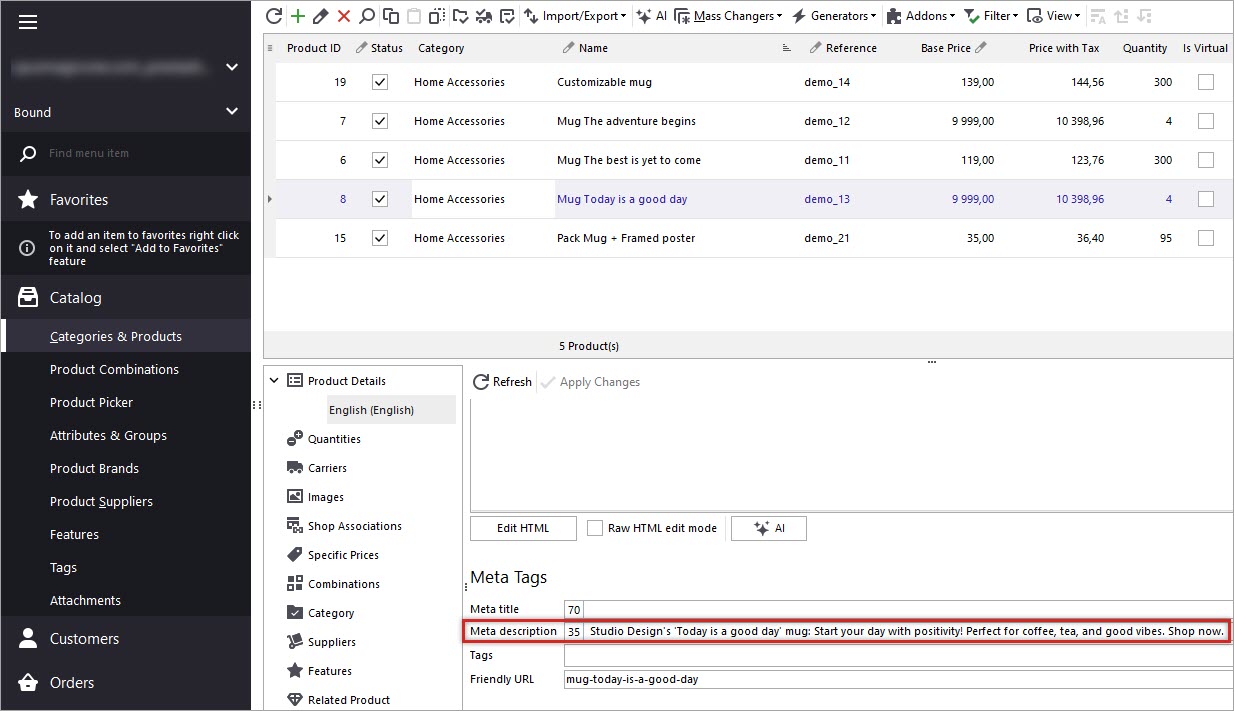 Gemini-Generated PrestaShop Product Meta Description Based on Name and Brand