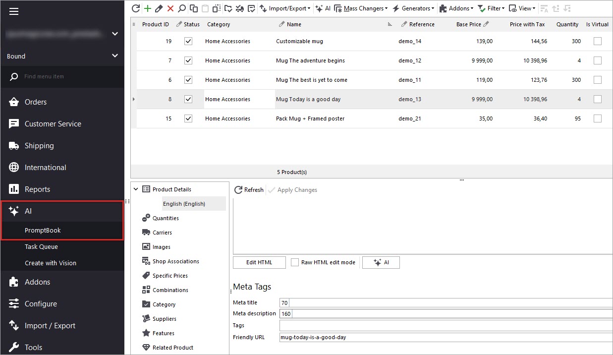 Gemini PromptBook for PrestaShop Meta Description Generation