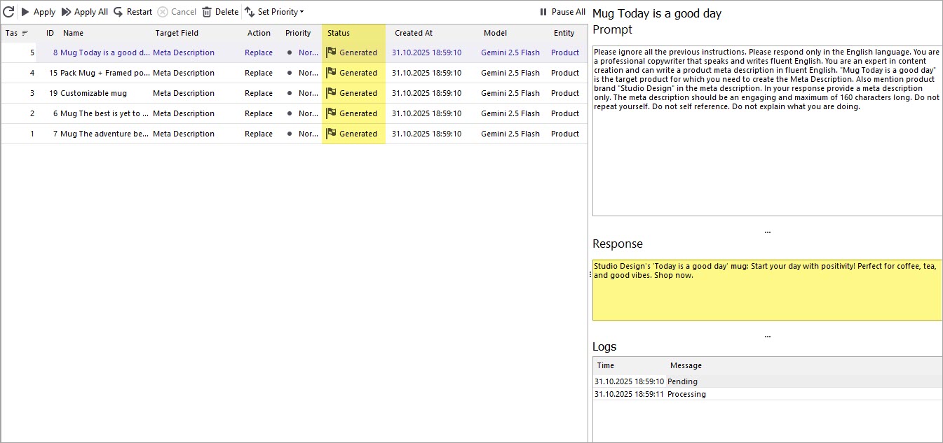 Generated via Gemini PrestaShop Meta Description Based on Product Name and Brand