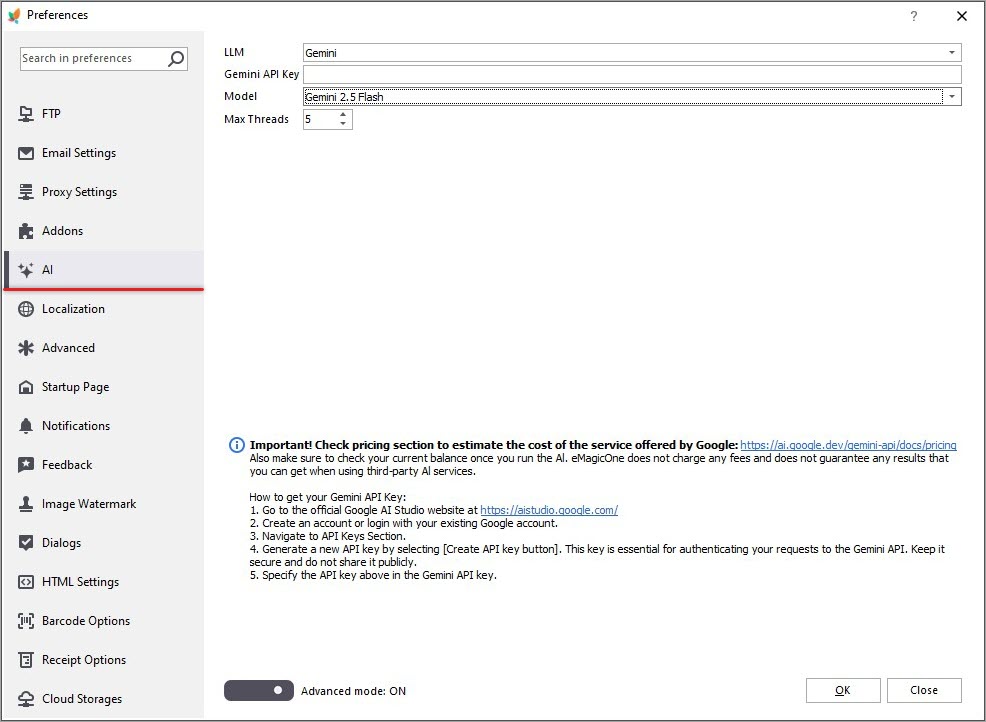 Gemini Settings for PrestaShop Product Description Translation