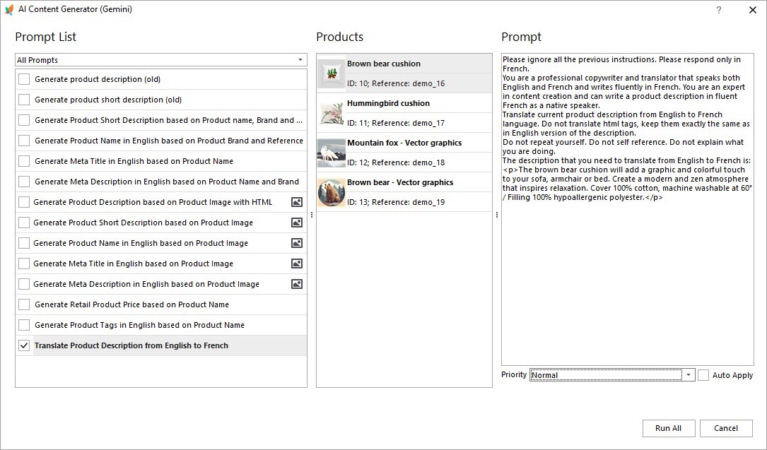 PrestaShop Description Translation in Gemini Content Generator