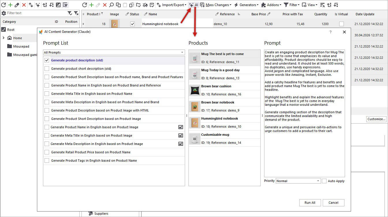 Claude Content Generator for PrestaShop Descriptions