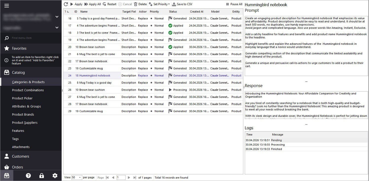 Claude Task Queue for PrestaShop Description Generation