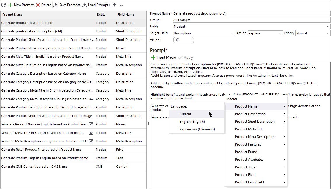 PrestaShop Claude Prompt Editing for Description Generation